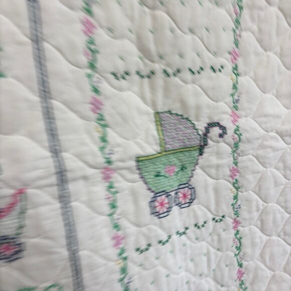 Vintage Cross Stitch Now I Lay Me Down To Sleep Wall Hanging Quilted Blanket - Picture 4 of 12